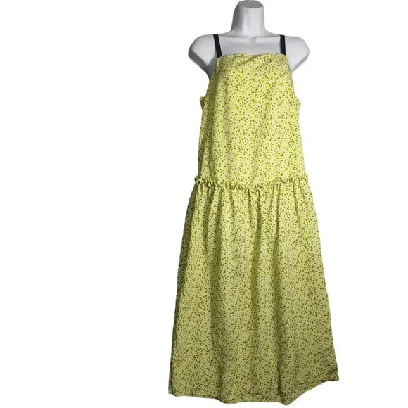 Topshop Lime Green Maxi Adjustable Floral Open Back Top Tie Dress - Picture 1 of 7